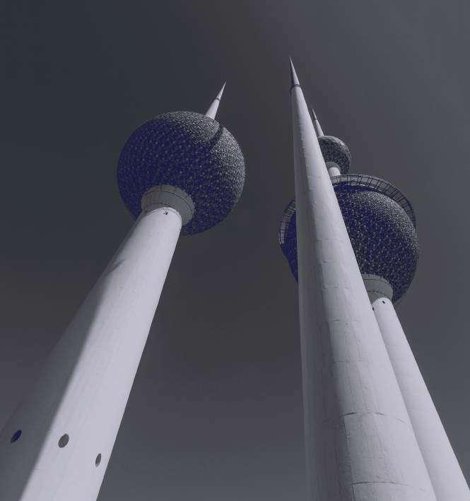 The Kuwait Towers seen from below